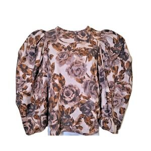 Olivaceous Puff‎ Sleeve Blouse Whimsygoth Cottage Brown Floral Peasant Cotton